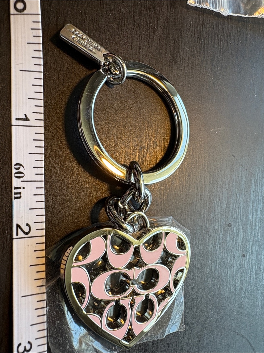 Coach Pink Heart Signature Enamel Keyring - Picture 2 of 4